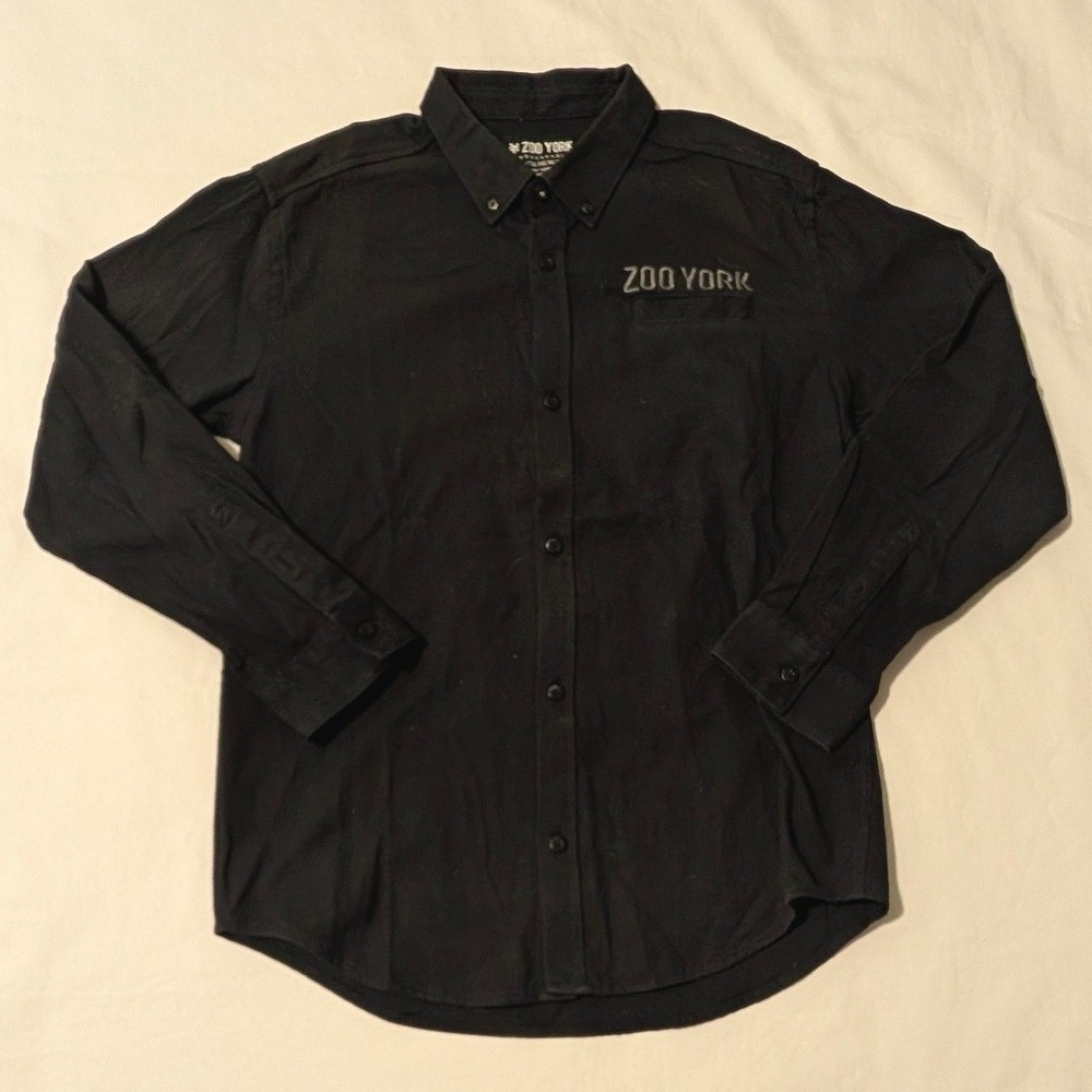 Zoo York Boys Black Long Sleeve Button Down Shirt Logo Pocket XL 18/20